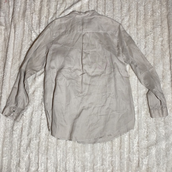 100% linen shirt button up top size large button down tan shirt - Picture 7 of 7